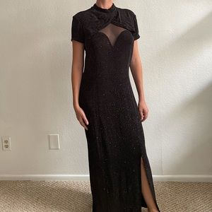 Slinky shimmer and sheer evening gown